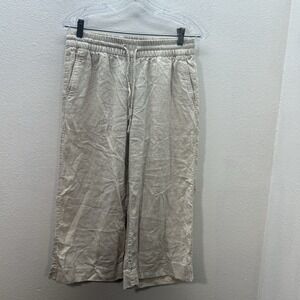 Banana Republic Linen Blend Pants Cropped Sz S Stretch Waist Boho Beach Tan